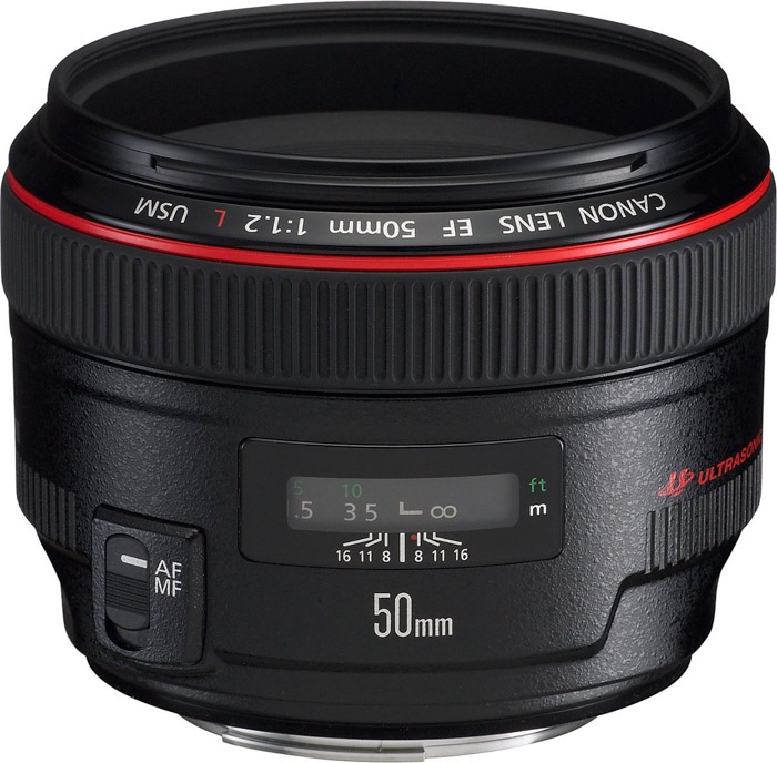 the Canon EF 50 mm f/1.2L USM nifty fifty lens