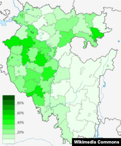 Татарское население в районах Башкортостана. Источник: Wikipedia