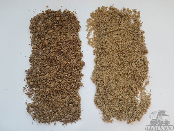 Образцы загрязненного песка (слева) и чистого