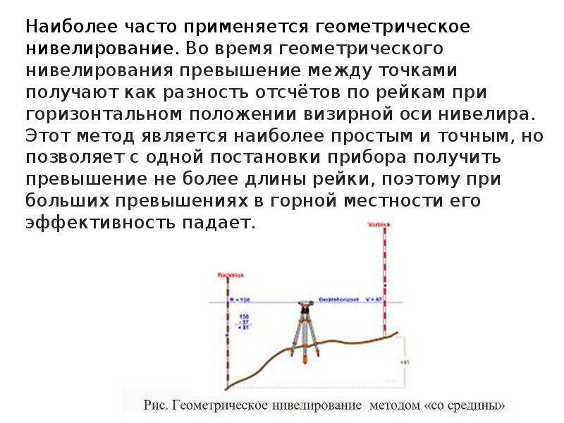 Принципы нивелирования. Геометрическое нивелирование превышение. Принцип и способы геометрического нивелирования. Оценка точности хода геометрического нивелирования.