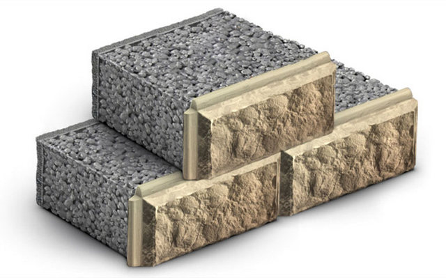 Такие блоки позволяют одновременно с утепленной кладкой выполнять и внешнюю отделку стены (цоколя).