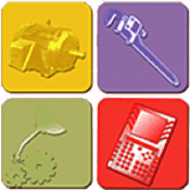 Images of O&M icons - machinery, wrench, oil can to gears and calculator