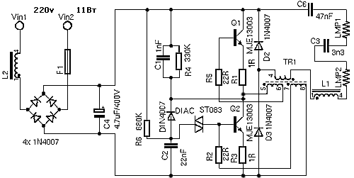 Драйвер энергосберегающей лампы схема